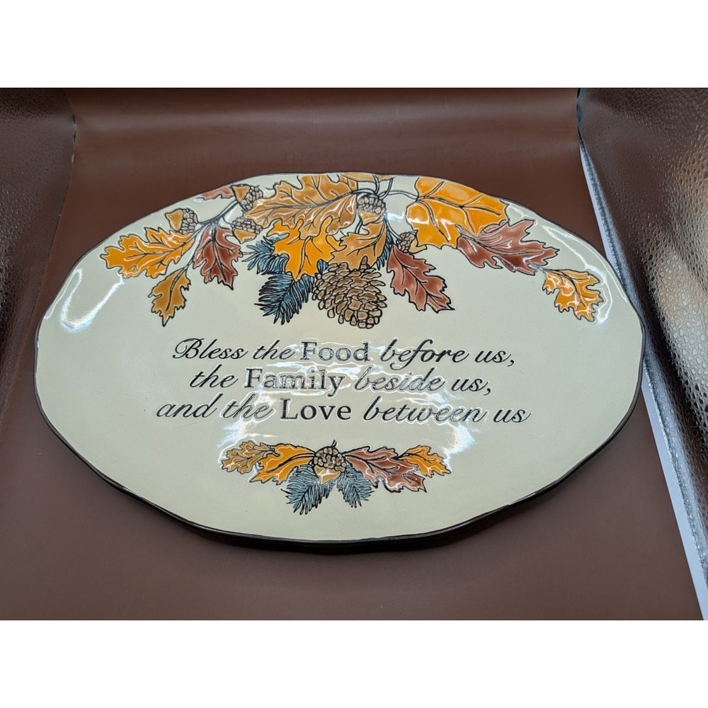 Vintage Cracker Barrel Fall Pinecone 3D Leaves Platter Tray Decorative Plate